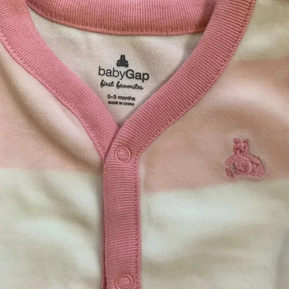 BABY GAP Pink White Rugby Striped Velour Onesie - Picture 2 of 3